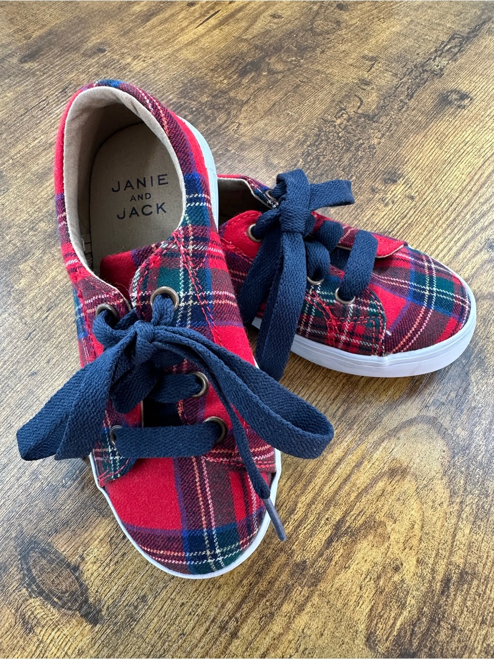 Janie and Jack Red and Navy Plaid Holiday Sneakers, Toddler 10